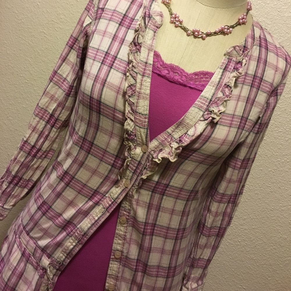 Myth S dress shirt purple n cream
